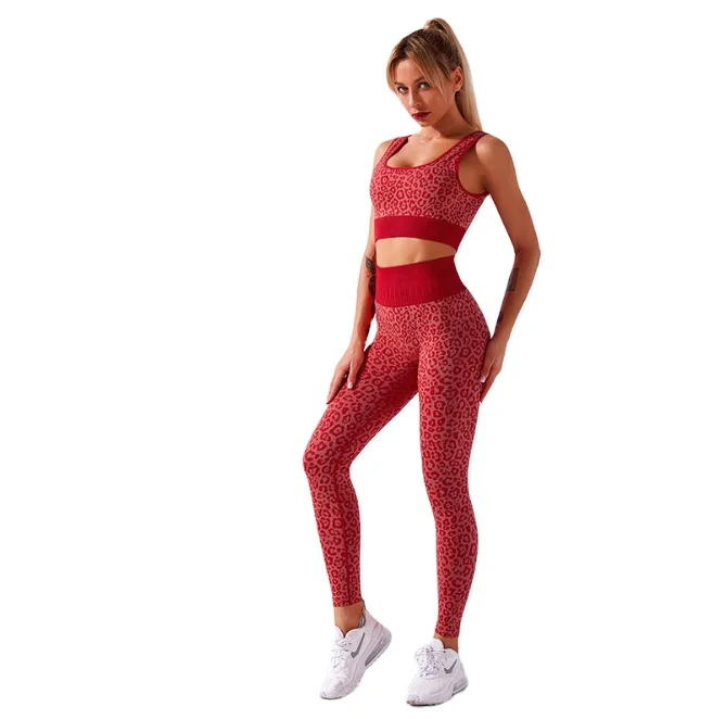 

high quality fitness nylon spandex sport bra top and legging pant gym suit leopard seamless 2 piece yoga set for women, Gray, white, orange, green