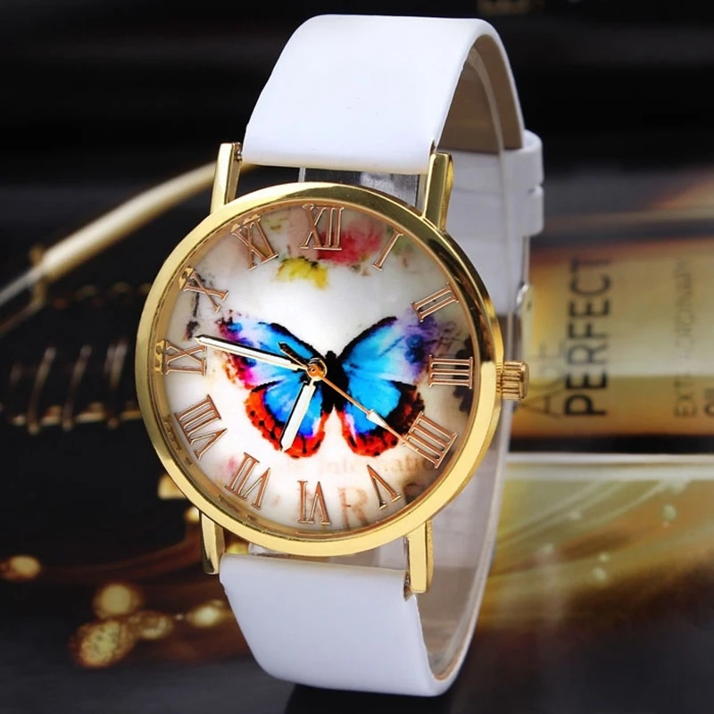 

Fashion Roman Women's Luxury Brand Leather Butterfly Quartz Watch