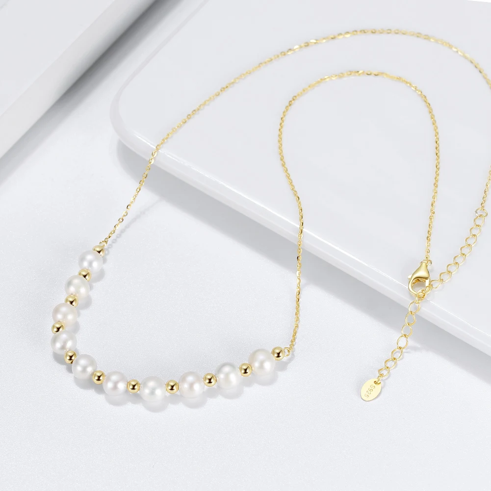 

Jiangyuan New Arrivals Real 14K Gold 925 Sterling Silver Chain Beads Necklace Freshwater Cultured Pearl Necklace Wholesale