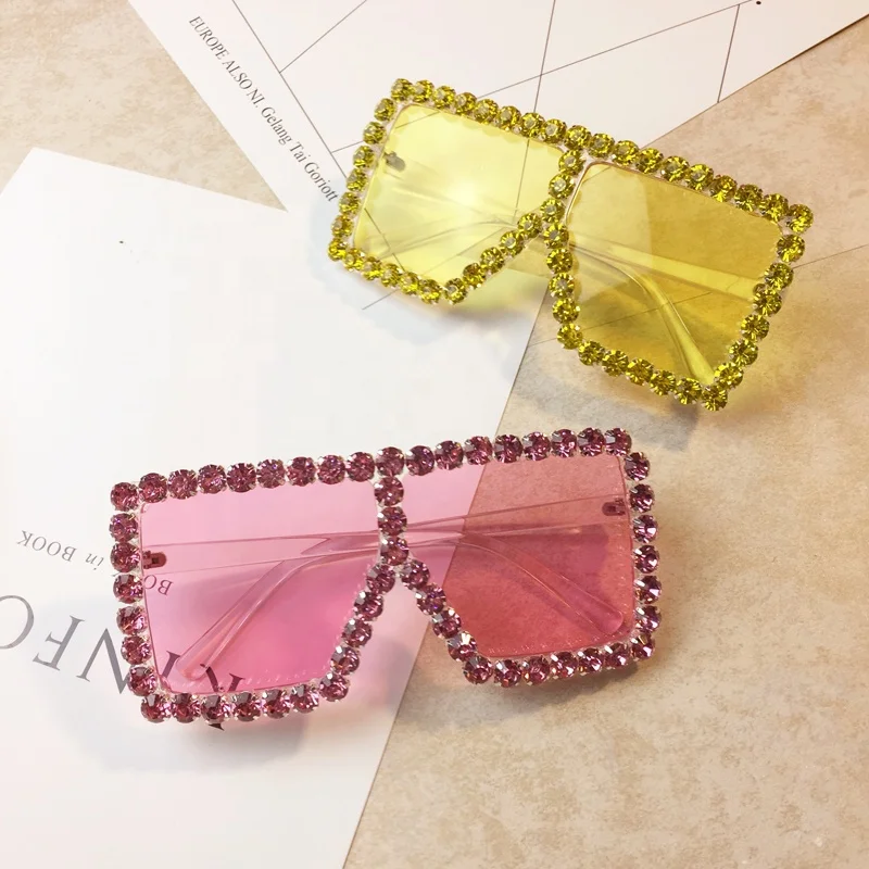

Square sunglass women fashion oversized Color Lens party sunglasses crystal bedazzled designer sunglasses