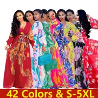 

LF-44 African Clothing Floral Printed Maxi Dress Long Sleeve Womens Plus Size Dress Fashion Summer Dresses Women Casualfu
