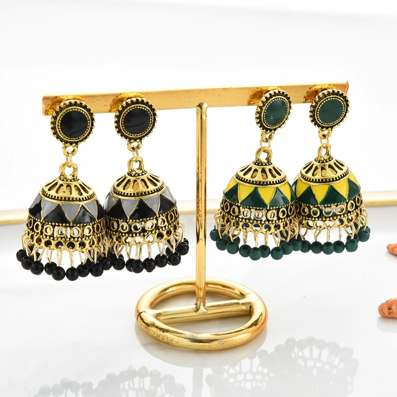 

2020 new Bohemian Indian wind alloy bell retro palace oil dripping Earrings For women, As picture