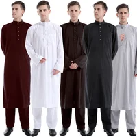 

Men's Thobe with Long Sleeves Arab Muslim Wear Calf Length and with Pants