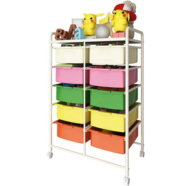 

New design Multi-layer metal push-pull children's toy storage rack, White