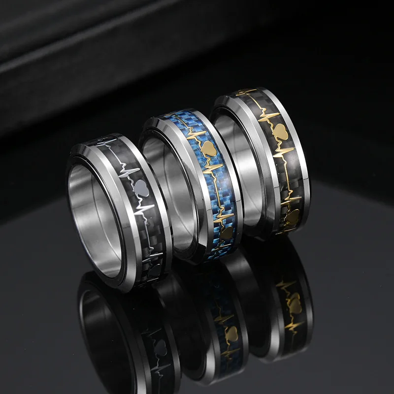 

Stainless Steel Heartbeat Heartbeat Spinning Band Rings Relief Anxiety Fidget Rotatable Heartbeat Couple Spinner Ring