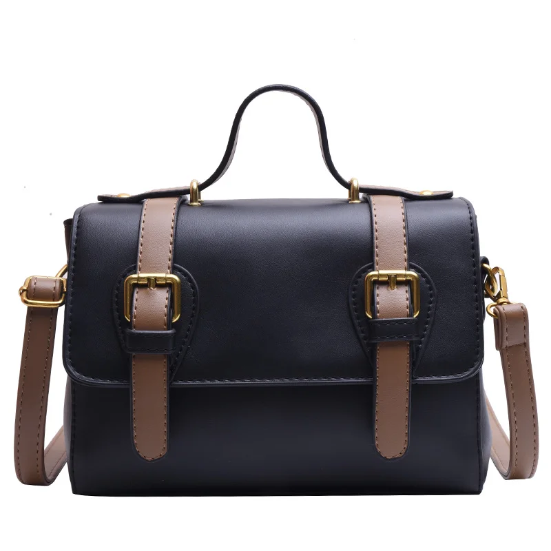 

Classical Mini Square Women Crossbody Bag PU Leather Two Tone Handbag Single Shoulder Messenger Bag