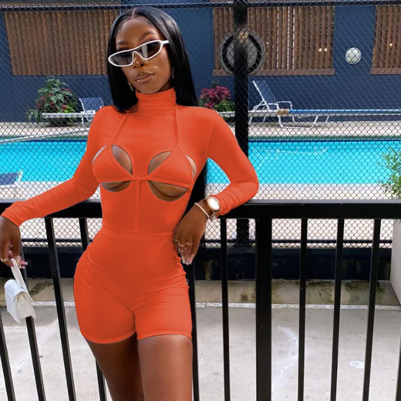 

European and American bodycon jumpsuit long sleeve splicing womens jumpsuits sexy short romper jumpsuit, Picture