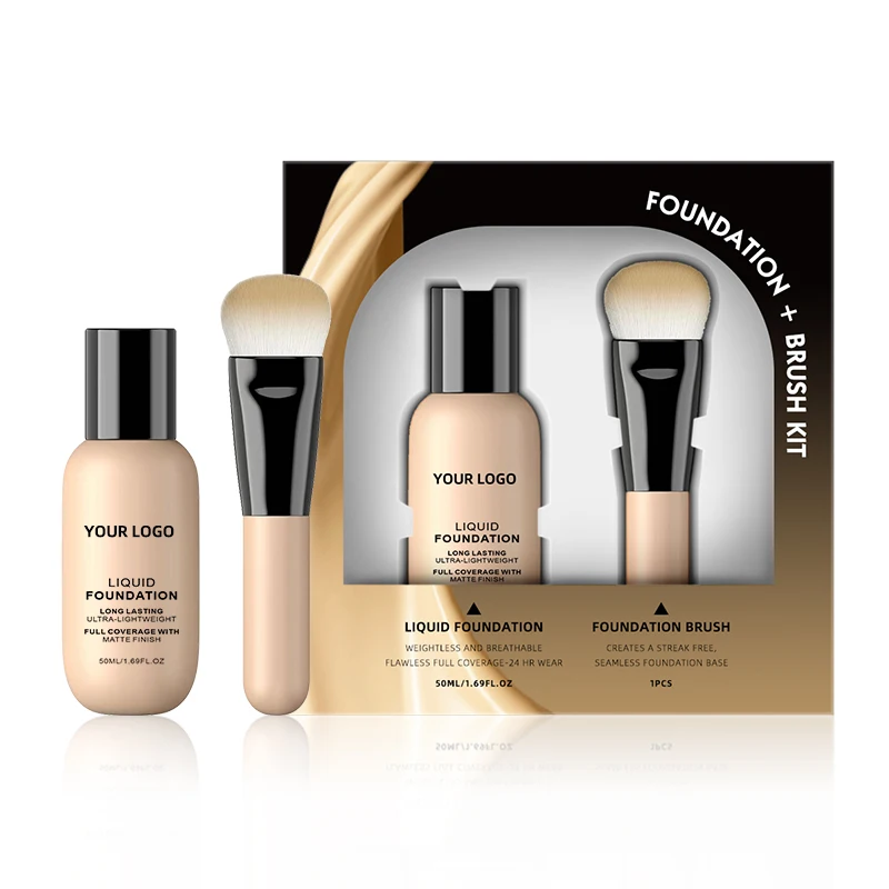Wholesale Foundation Makeup Set Sunscreen SPF Waterproof Concealer Custom Private Label Liquid Foundation Makeup with Brush
