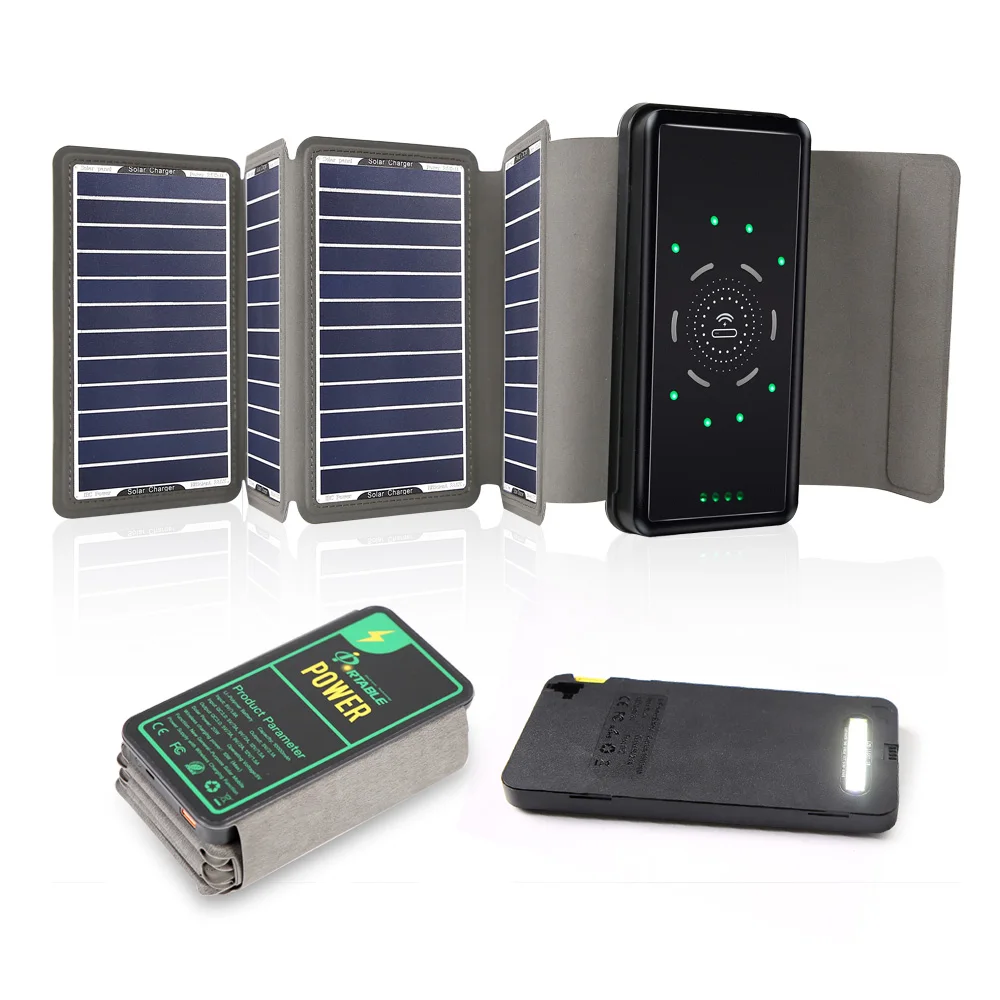 wireless solar powerbank 10000mah mobile phone solar charger with four sunpower solar panel