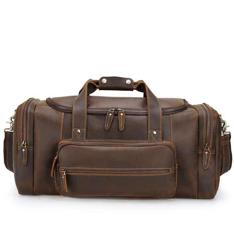 

TIDING Oem Men High End Retro Large Capacity Leather Travel Duffle Bag Real Leather Holdall Duffel Bag