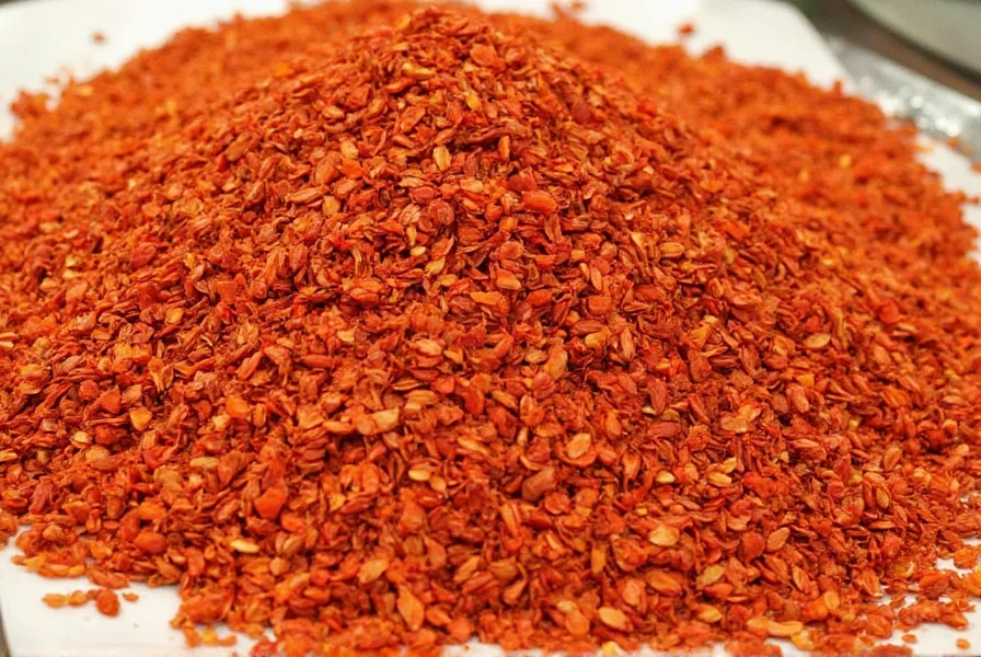 Various dishes topped with chili flakes
