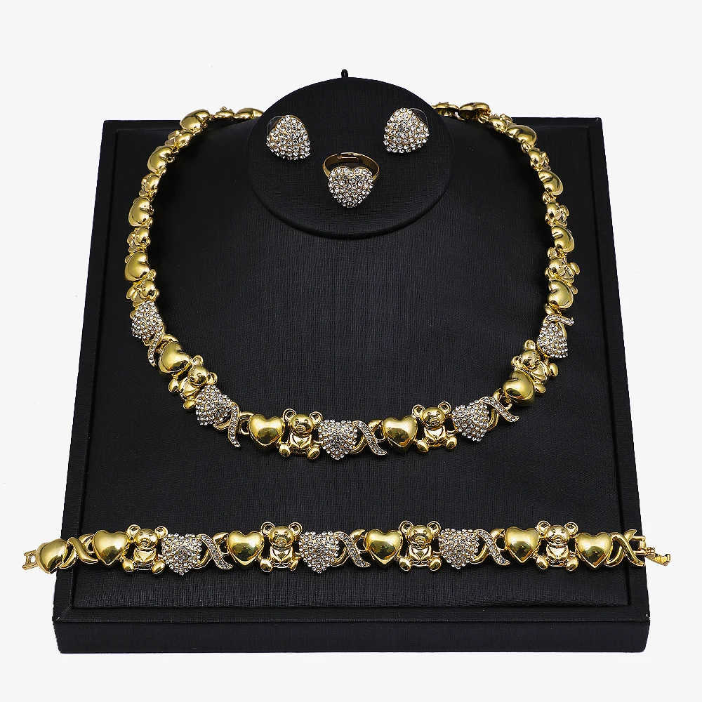 

Big Teddy Bear I Love You Hug and Kiss Necklace Set Dubai Gold 18K Jewelry Sets Fashion Party jewellery Algeria Jewels