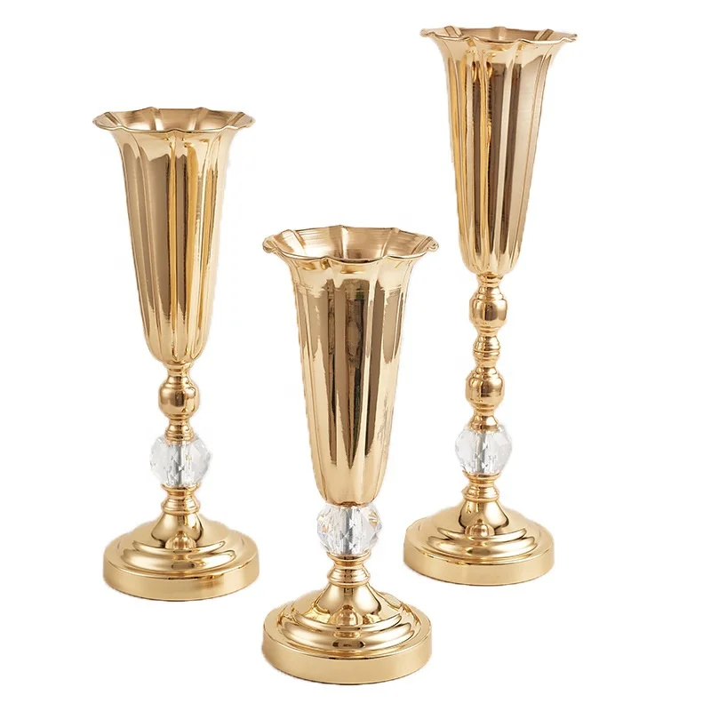 

Golden and silver color Wedding Center Party Home Decoration Creative Classic Cheap flower vase Metal Trumpet Vase