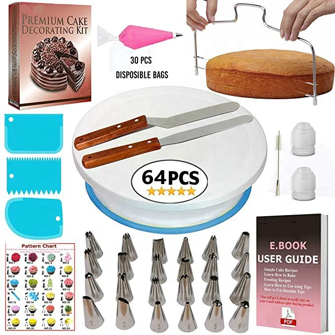 

Amazon Hot Sale 64 PCS Cake Decorating Tools Baking Supplies Fondant Tools Kit Piping Icing Tips Supplies Set, White