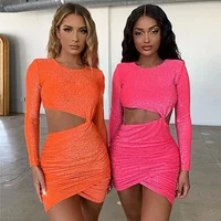 

fashionable solid color long sleeve clothing women two piece sweater skirt set