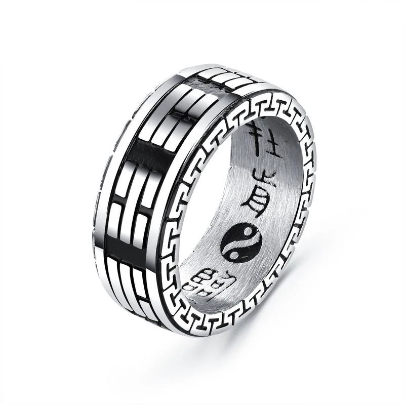 

silver ring for men Ruigang 2022 Wholesale Personalized Silver Bagua Stainless Steel Ring For Men