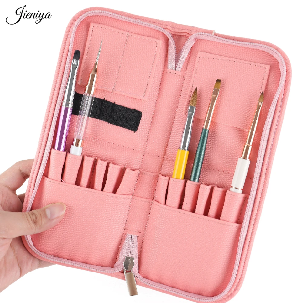 

Jieniya New Arrival nail art storage bag 12Pcs pink gel polish Set bag Small Travel Nail Brush Kit nail brush bag