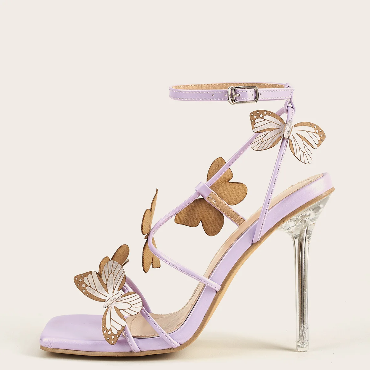 

2021 New Arrival Trendy Girls Summer Sandals Plus Size Purple Square Head Bow Ankle Belt Buckle Women Sandals Shoes