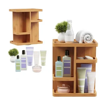 rotating bamboo cosmetic vanity organizer
