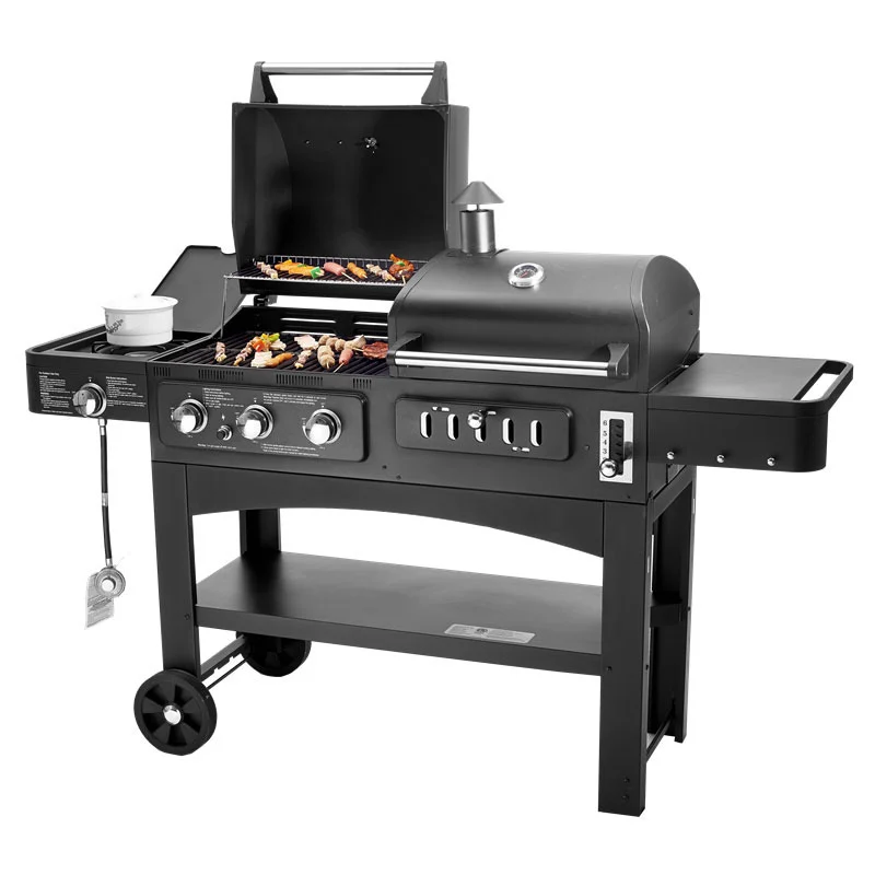 

Outdoor Barbecue grill Charcoal Gas Comb BBQ Grill American family party Barbecue Machine courtyard gas and carbon dual-use bbq, Black