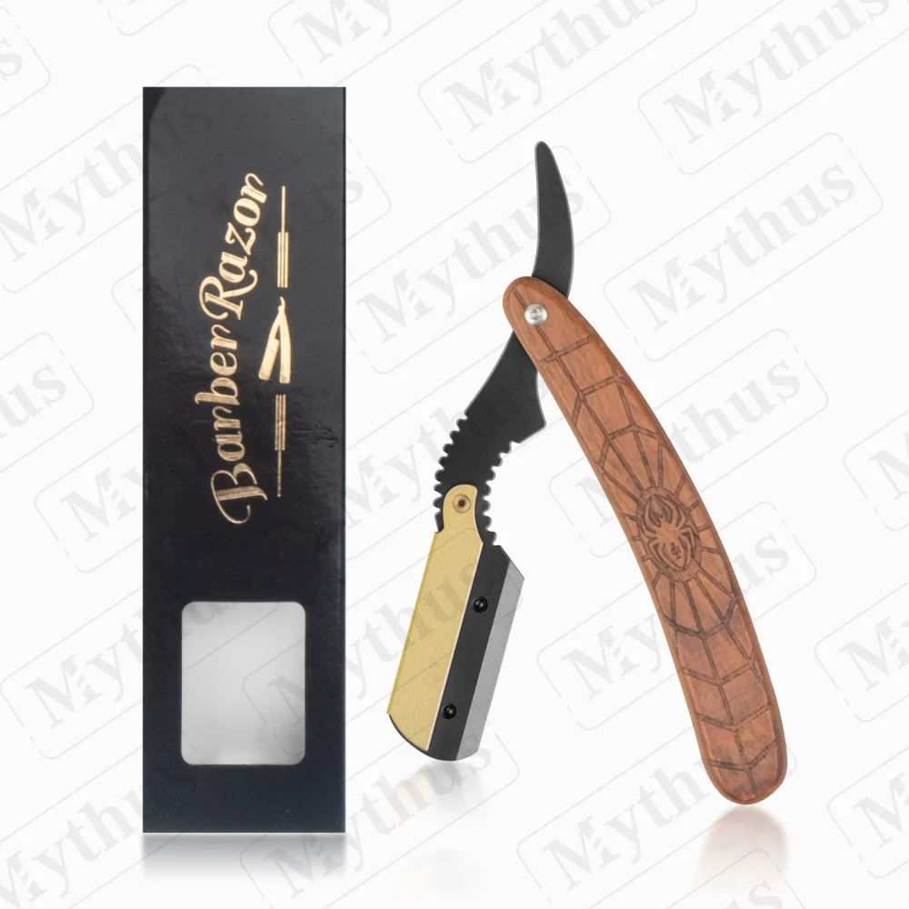 

Mythus Folding Wood Handle Vintage Straight Razor Manual Curved Folding Blade Razor Salon Cut Throat Mens Barber Razor