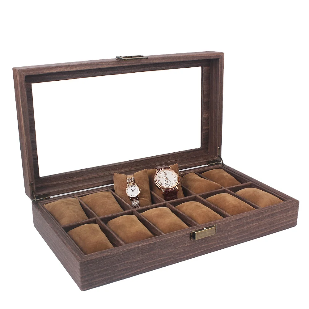 

Wooden Watch Box PU Leather 12 Slots Brown Storage High Quantity In Stock Luxury Watches Box Case