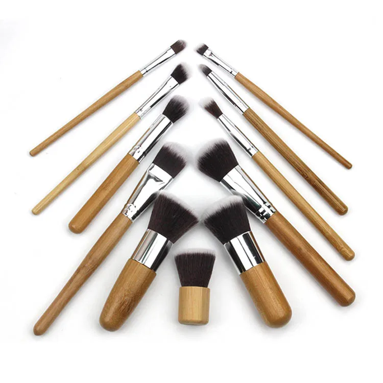 

Top Selling High Quality Ecofriendly Nylon Hair Bamboo Handle 11 pcs Cosmetic Makeup Brushes Kit Make Up Brush Set