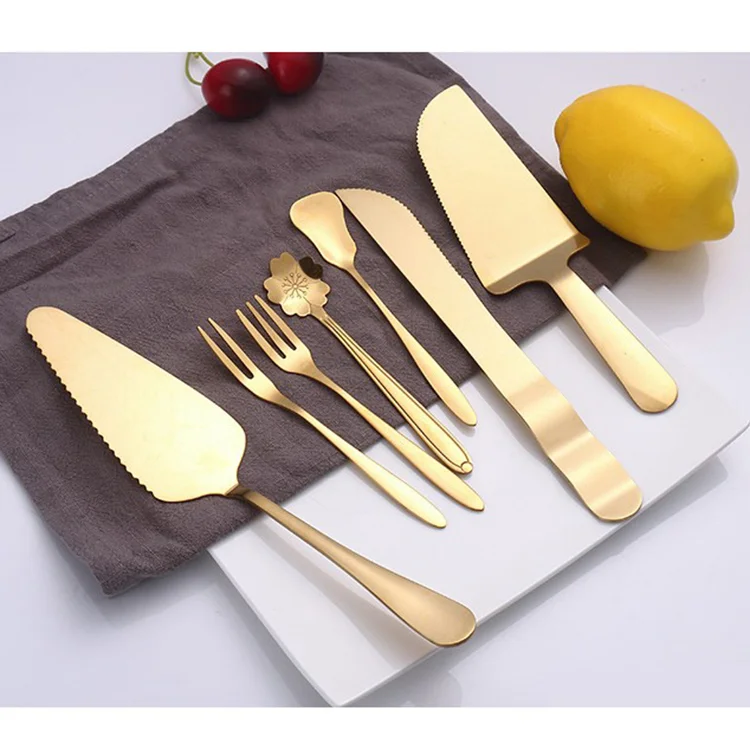 

Colorful Stainless Steel Pizza Pia Cream Cake Shovel Knife Fork Spoon Set Baking Tools