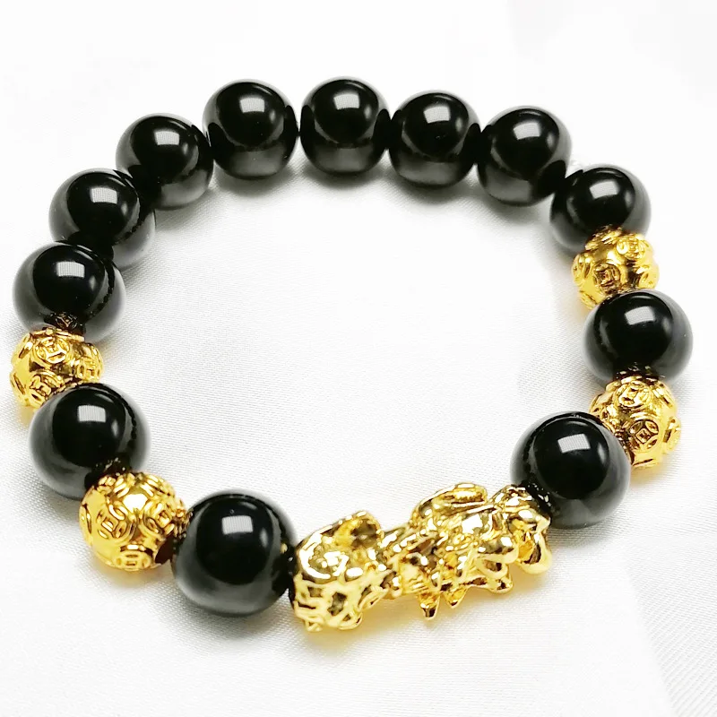 

2021 Fashion Jewelry Shiershengxiao Brass with gold plated Men's Obsidian Custom Bracelet