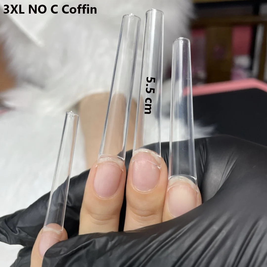 

420pc/Box No C Curve XXXL Long Straight Traceless Nails Custom Logo False Nails Clear Natural Long Coffin Nails Tips