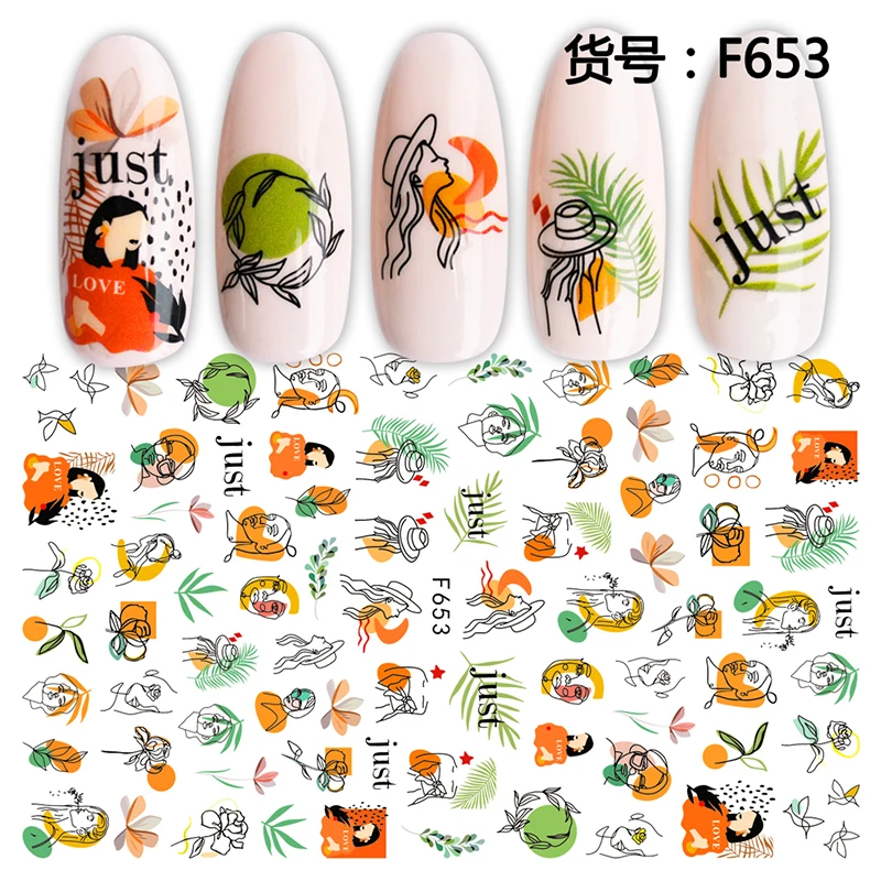 

F Series Metallic Laser Gold Silver 3D Finger Nail Art Sticker Decals Adhesive Manicure Salon DIY Tip Decoration F series Beauty