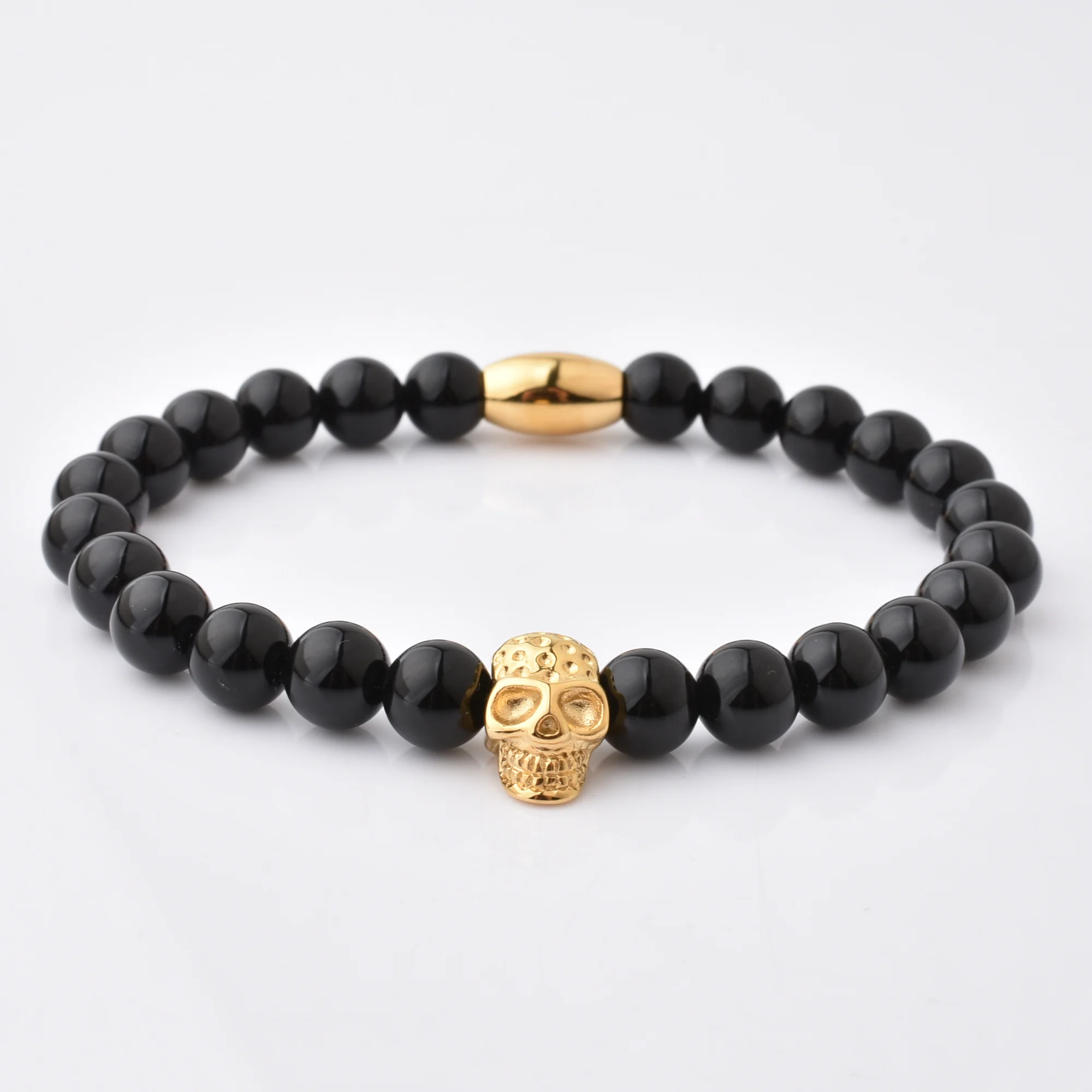 

Men Metal Skull Charm Beaded Stone Natural Gemstone Bracelet Wholesale