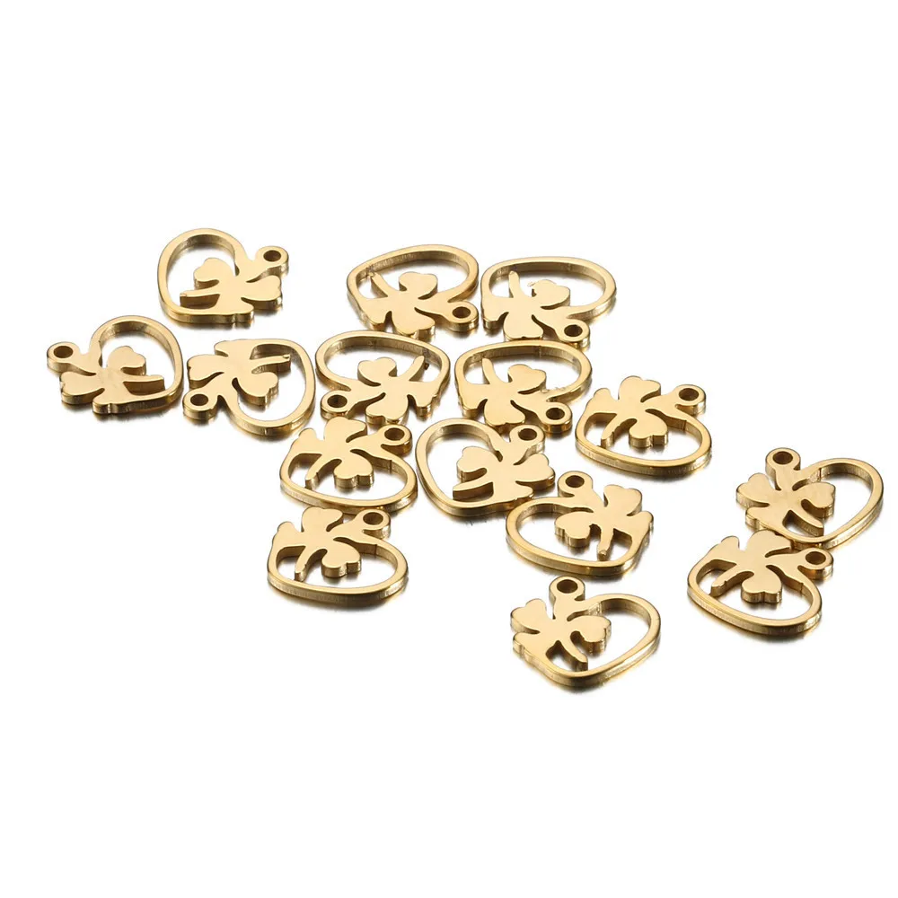 

Hobbyworker New Stainless Steel Love Four-Leaf Clover Charms Small Pendant for DIY Jewelry Making Findings P0008