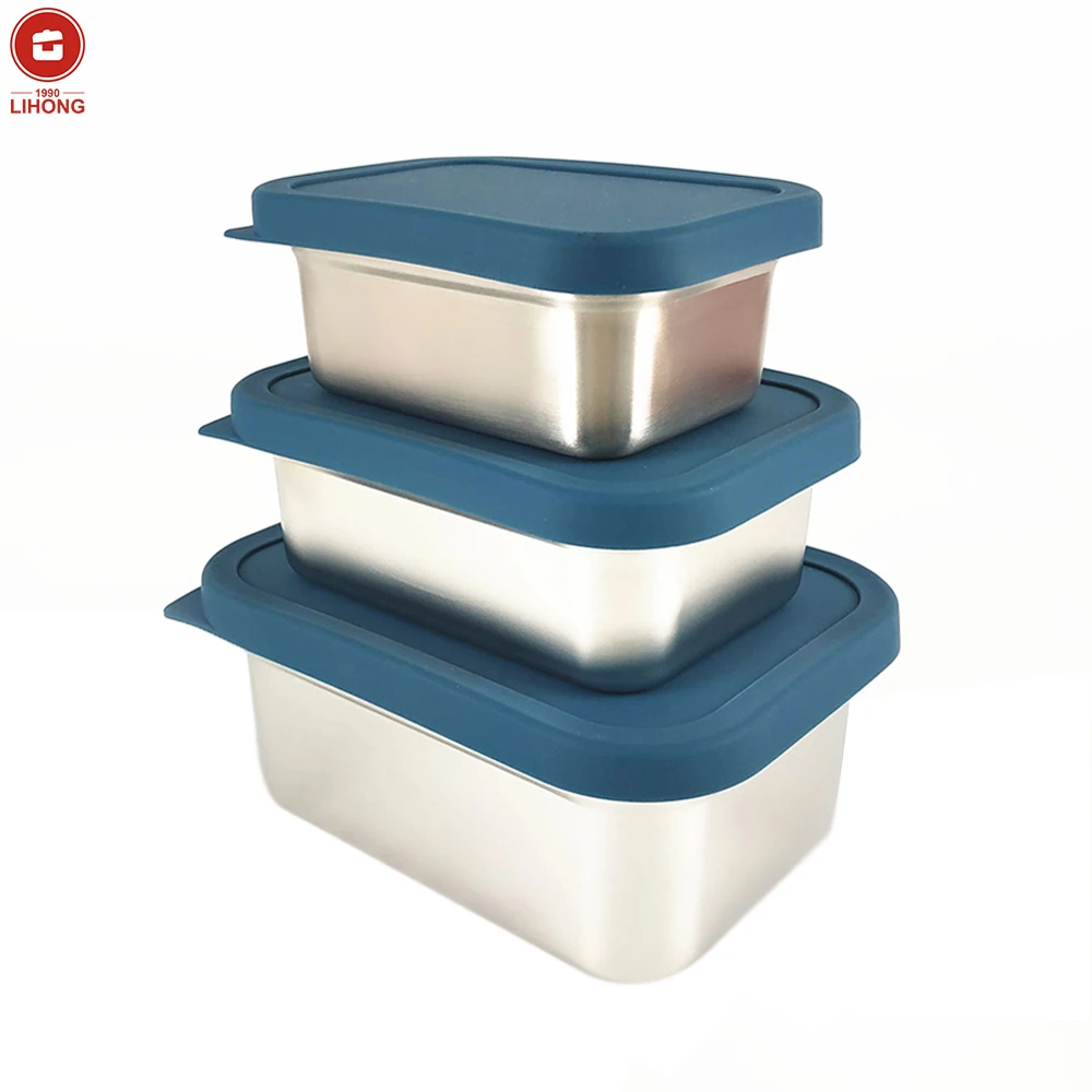 

304 Stainless steel metal lunch box food rectangle reusable take out kids school travel bento box, Sliver