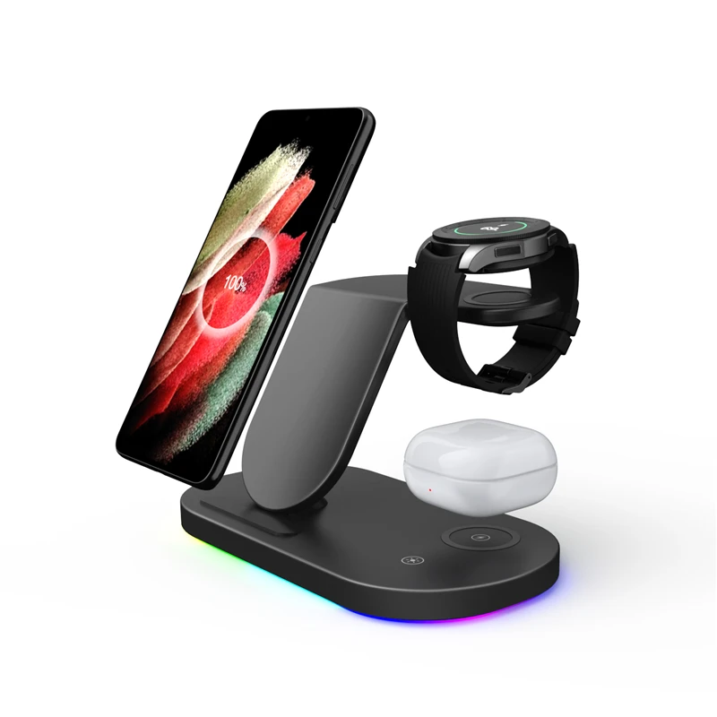 

popular products 2021 trending qi wireless charging station 3 in 1 wireless charger stand for samsung watch apple mobile phone