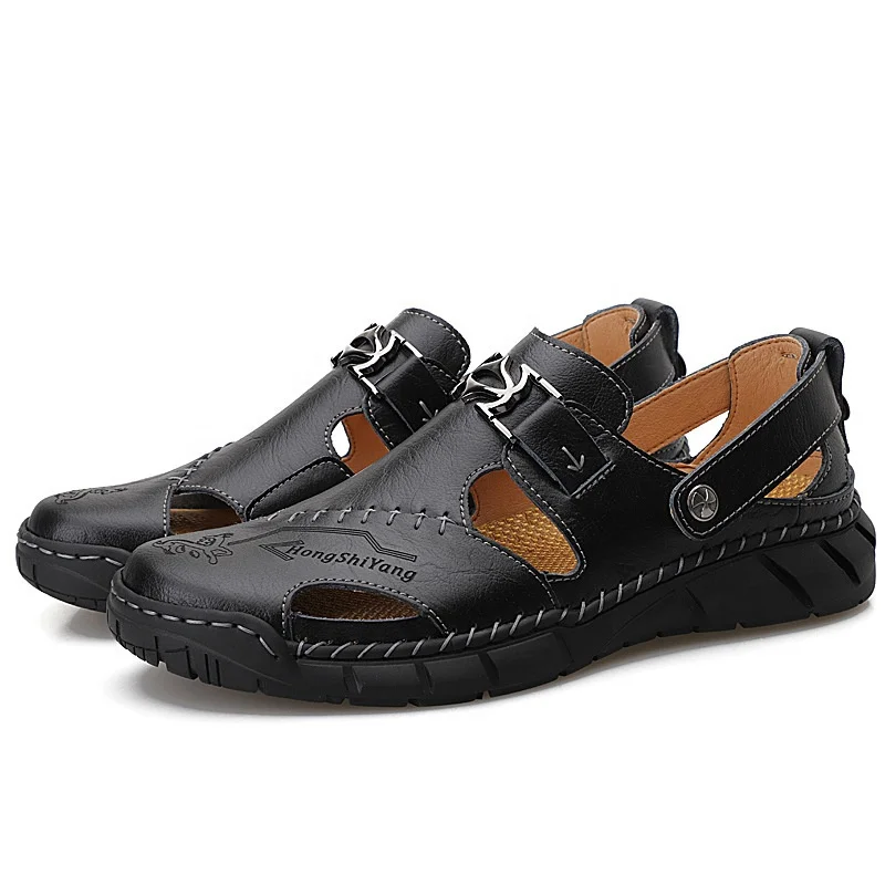 

EVERTOP best sale beach rubber sole cow genuine leather summer men outdoor sandals shoes