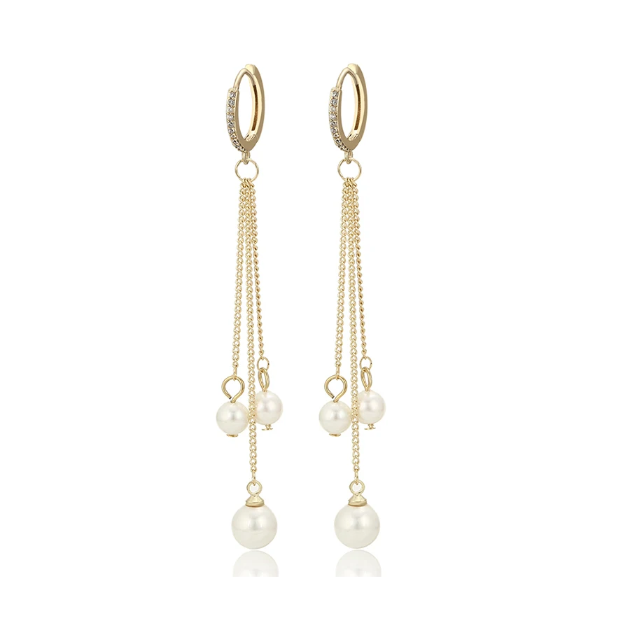 

1330 xuping Wholesale new Korean style fashion 14k gold plated long pearl earrings