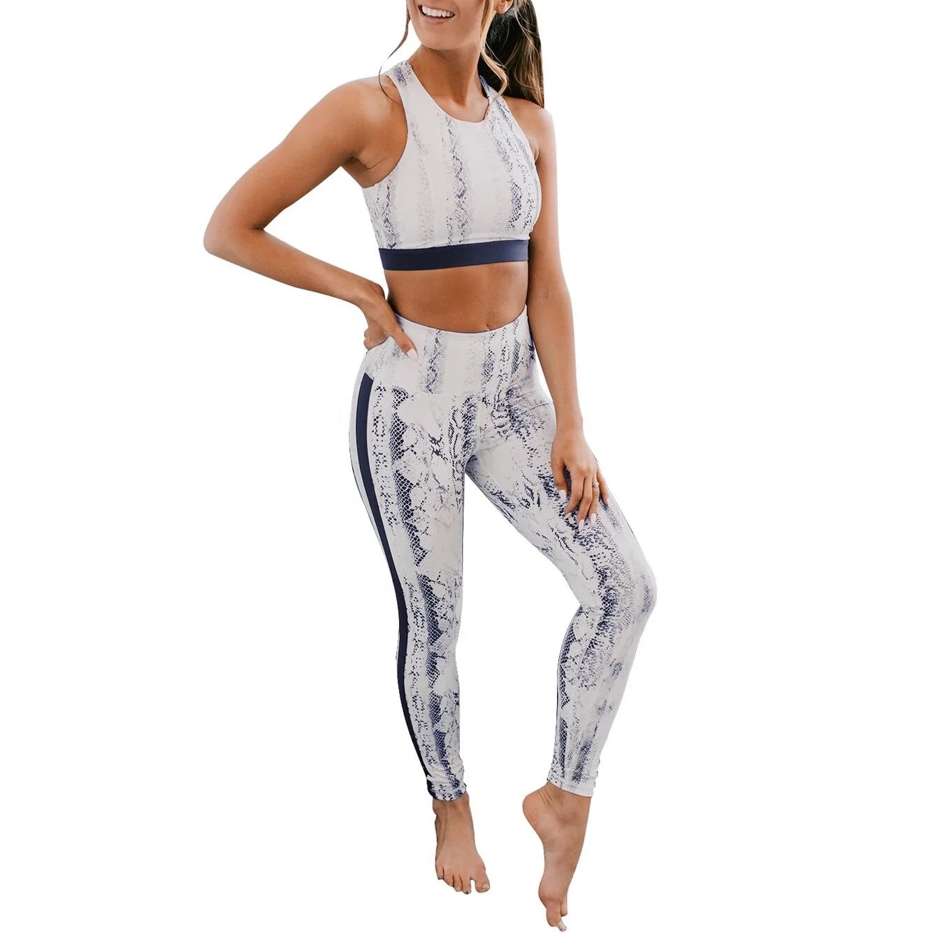 

Free Shipping SD337 Snake Print Vest Women Sport Suits Legging High Waist Gym Push Up Tops Pant 2 Pieces Set Bra and Leggings