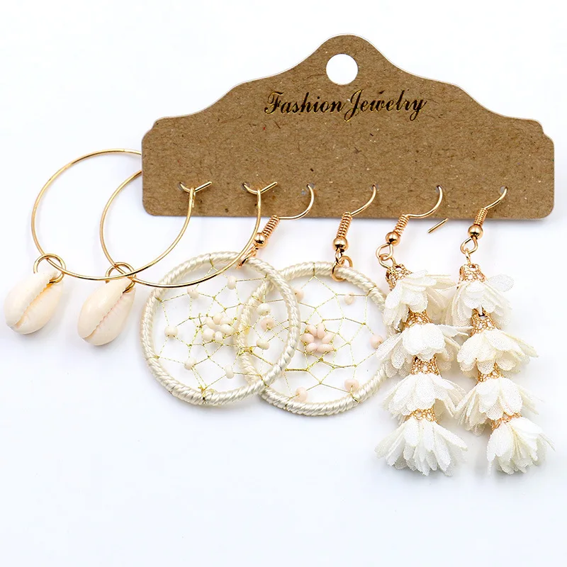 

Hot Selling 3 Piece Gold Hoop Floral Earrings Set Luxury Shell Flower Summer Earrings Jewelry