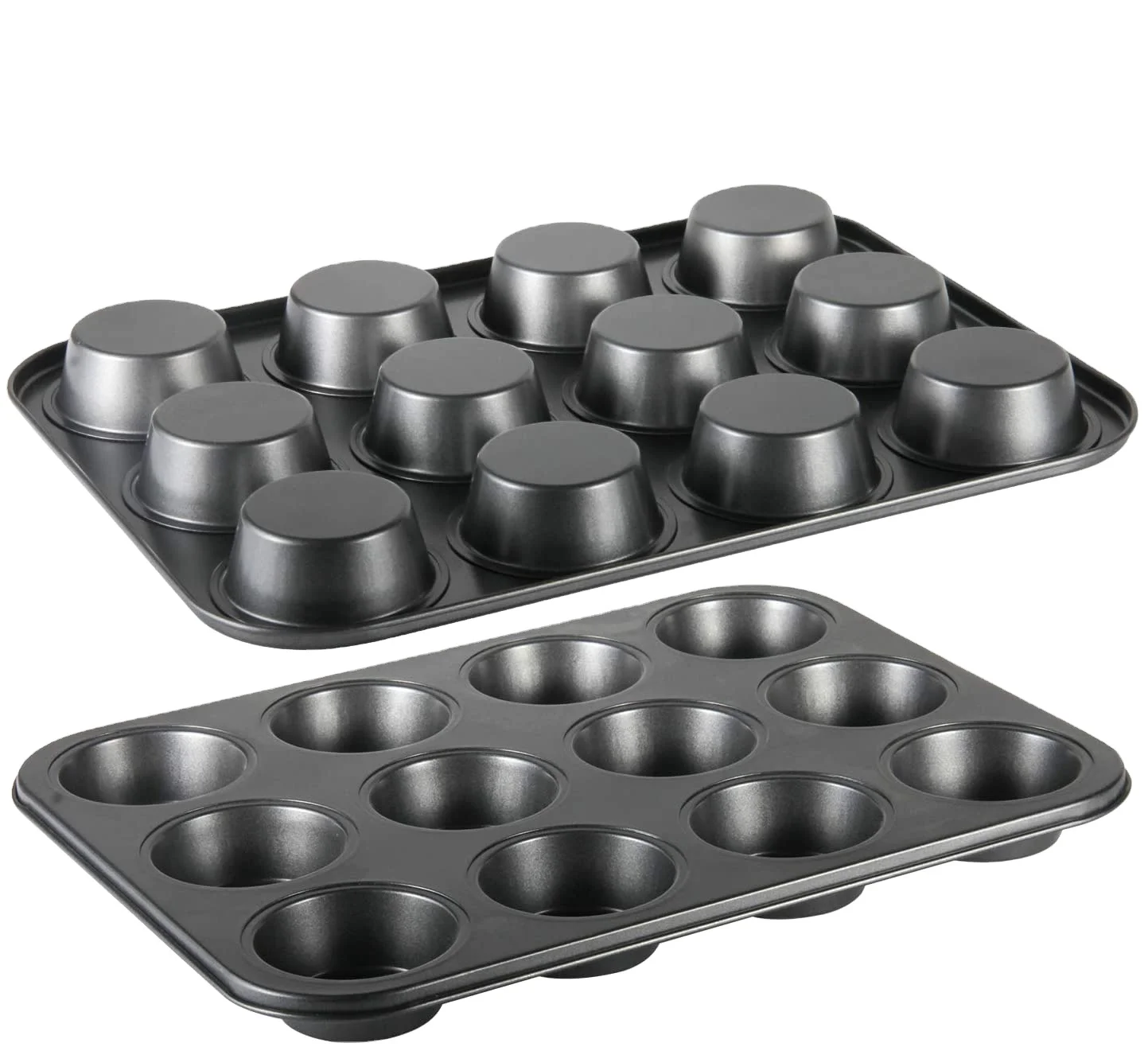 

WIDENY Carbon Steel Non-Stick Custom Black Bakeware 12 Cup Muffin Pan,Non Stick Square Christmas Cupcake Baking Tray for Oven, Black or brown