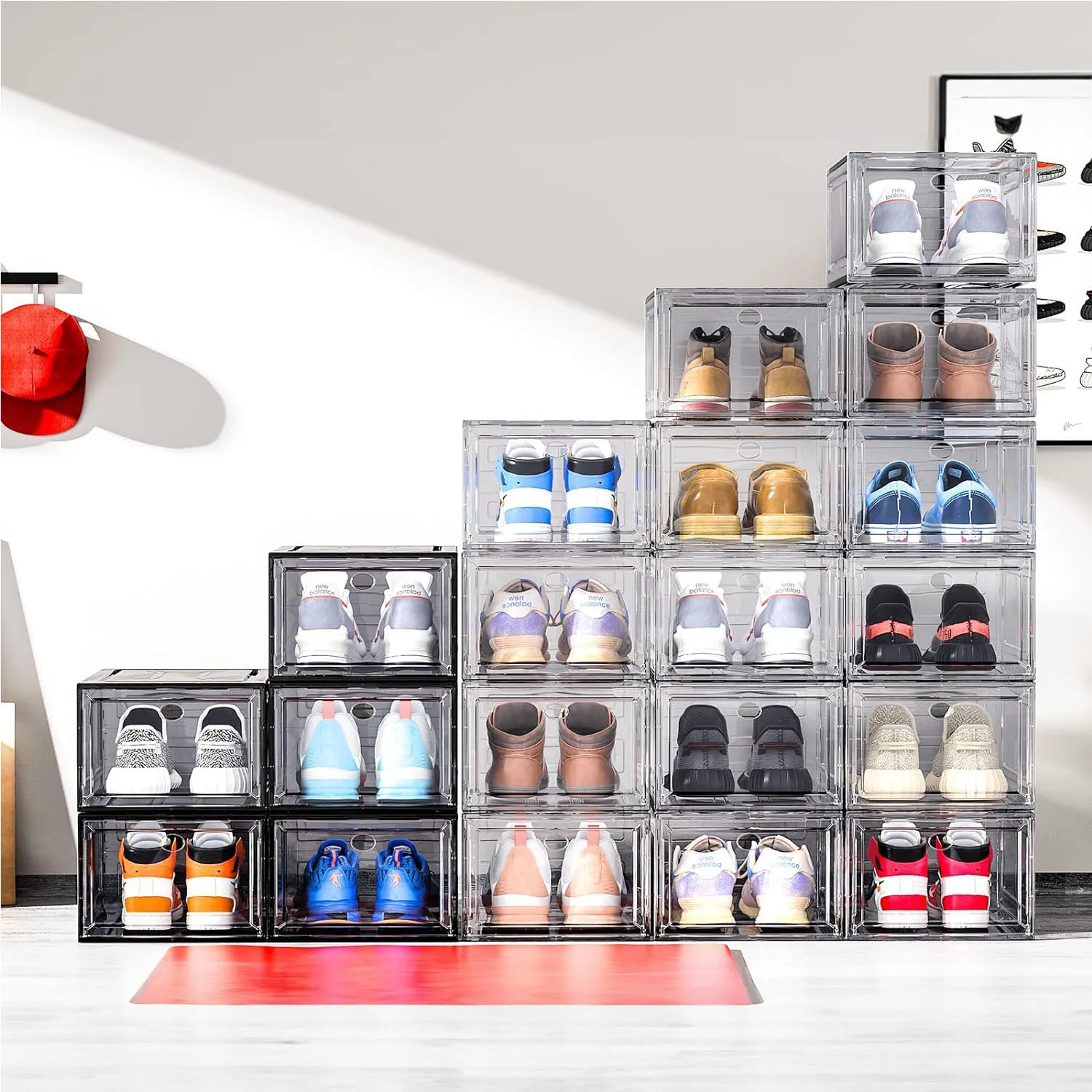 Foldable PP Transparent Eco-Friendly Plastic Shoe Box Injection-Molded Rectangle for High Heels Space-Saving Household