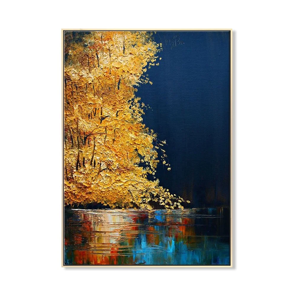 

Wall Painting for Home Decoration Handmade Canvas Modern Oil Handpainted Abstract Flower Gold Picture Painting