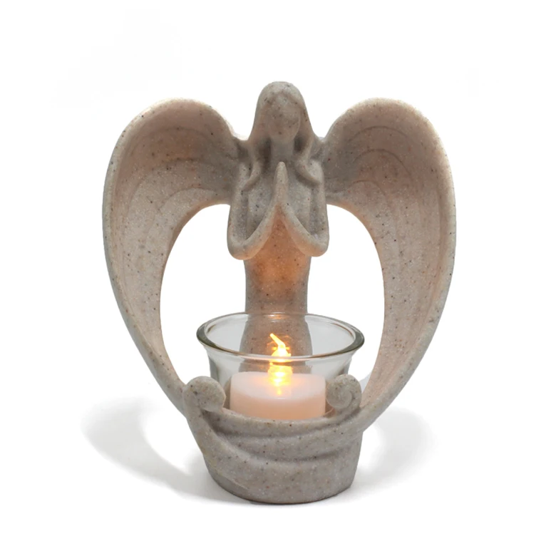 

Hot Sale Resin Angel Memorial Gifts Tealight Candle Holder Angel Figurines with LED Candle For Remembrance Gifts Candle Holder
