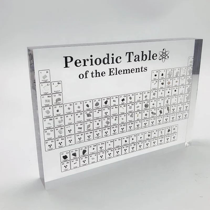 

200 mm Large Acrylic Periodic Table Display block with 83 kind real elements Stock Supply, Clear