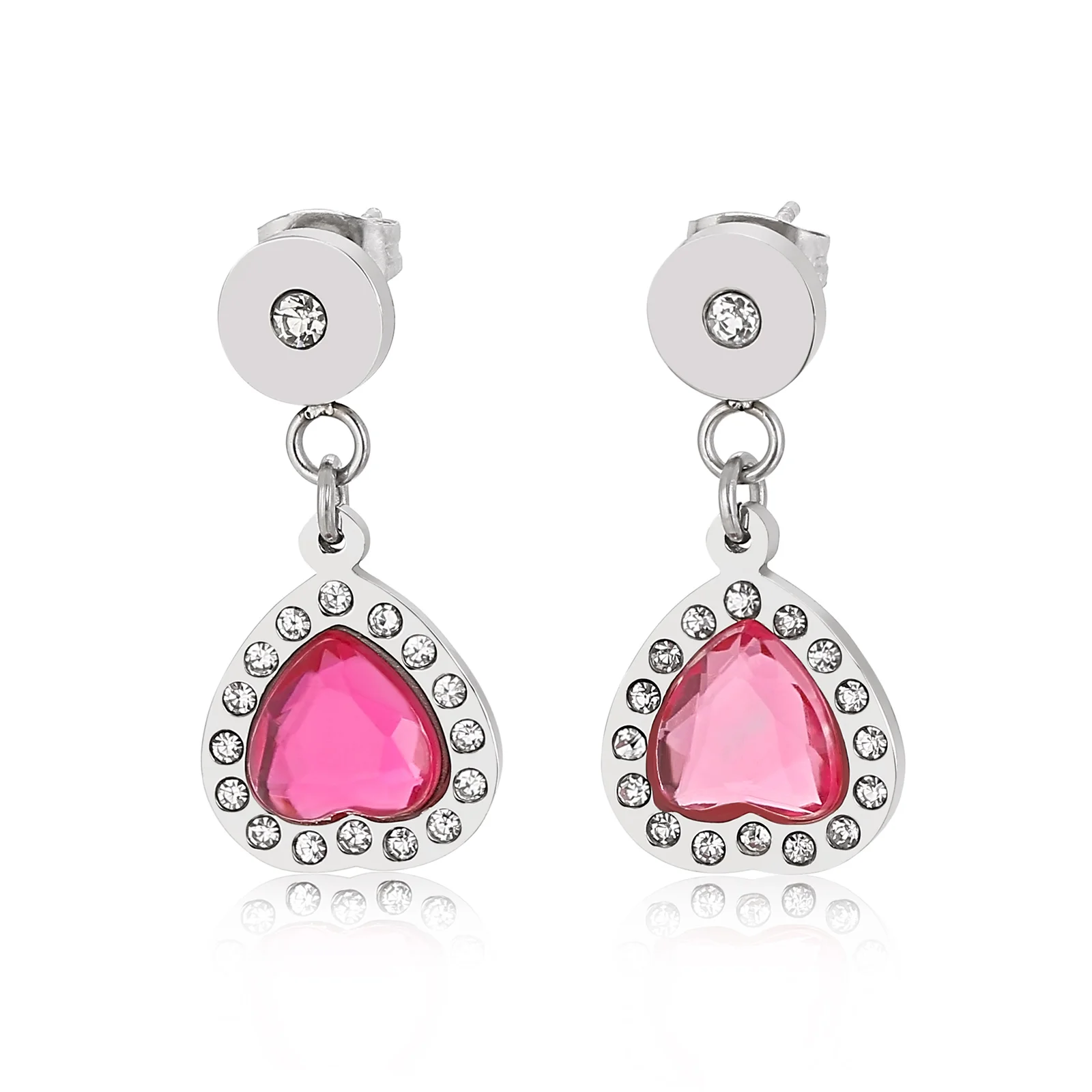 

Office/career Jewelry Earrings Glass & Pearl Shell Gold Plating Women Stainless Steel Earrings Pink Heart, Gold/steel