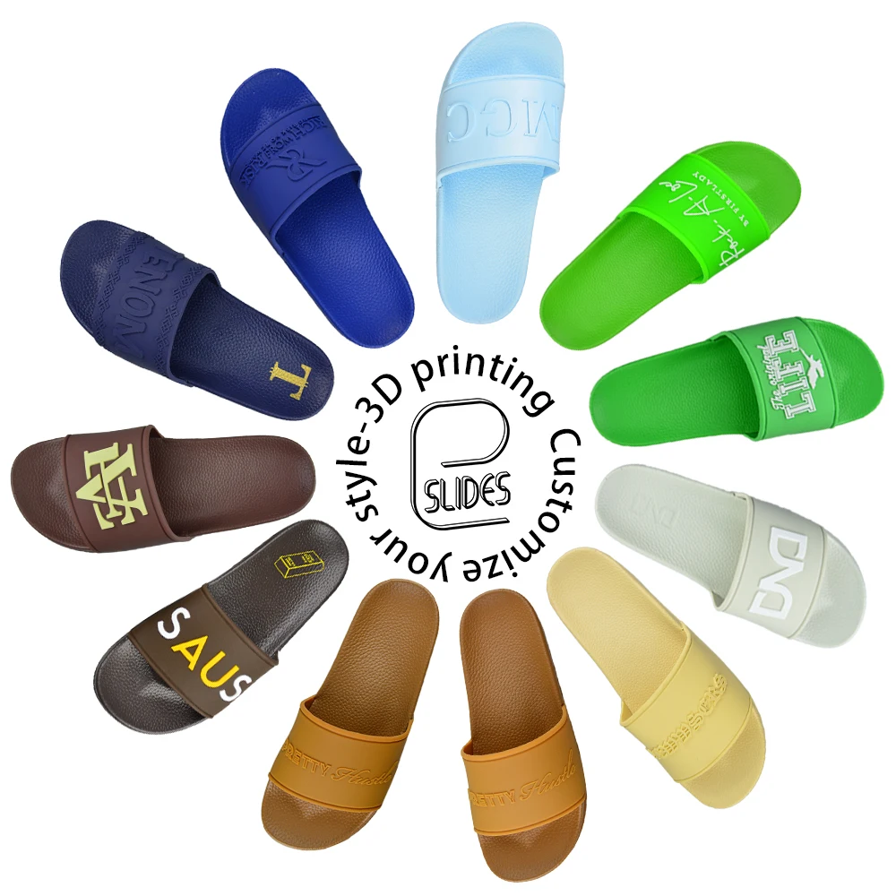 

Trending Products PVC 3D Printed Custom Logo Slippers Women Outdoor Casual Unisex Gym Slipper Sandals Custom Men Designer Slide, Multicolor