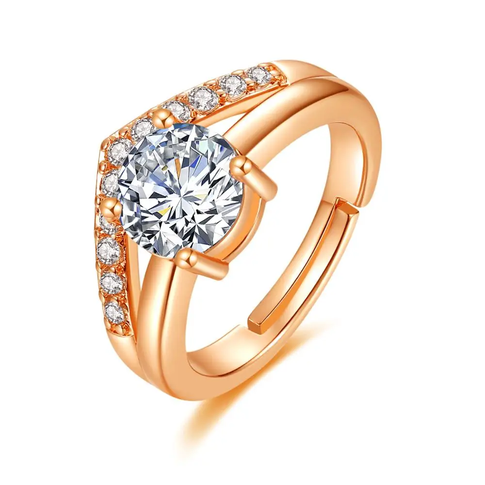 

Fashion luxury dazzle plated rose gold ring crown zircon ring adjustable ring