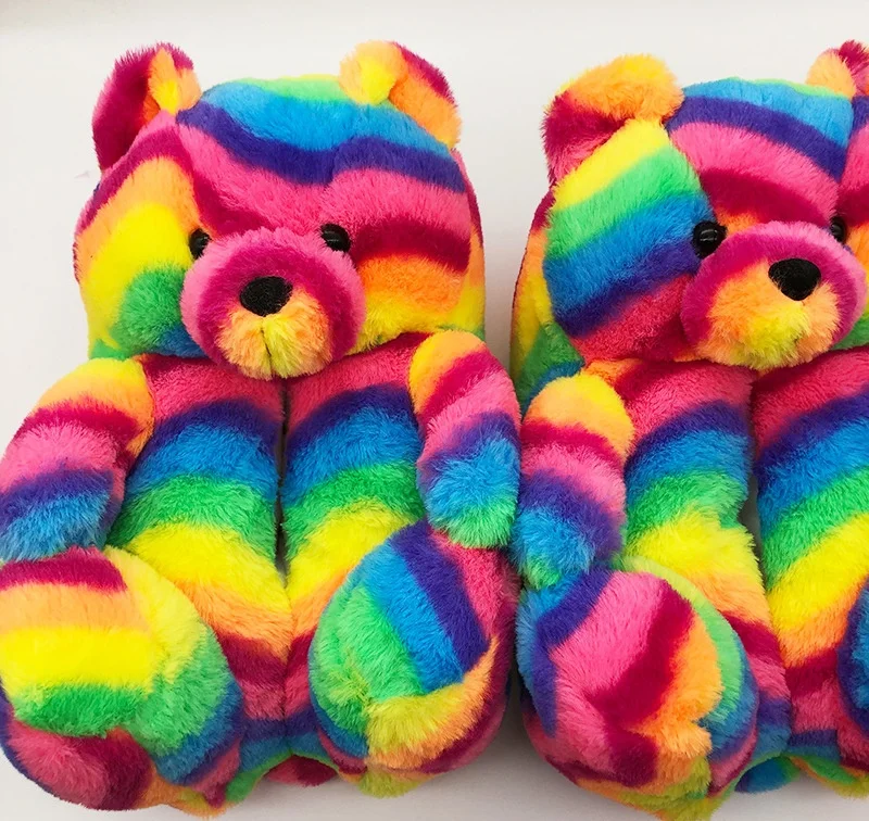 

Custom Woman Multi Color Winter Soft Fluffy Bear Slipper Shoes Plush Teddybear Slippers