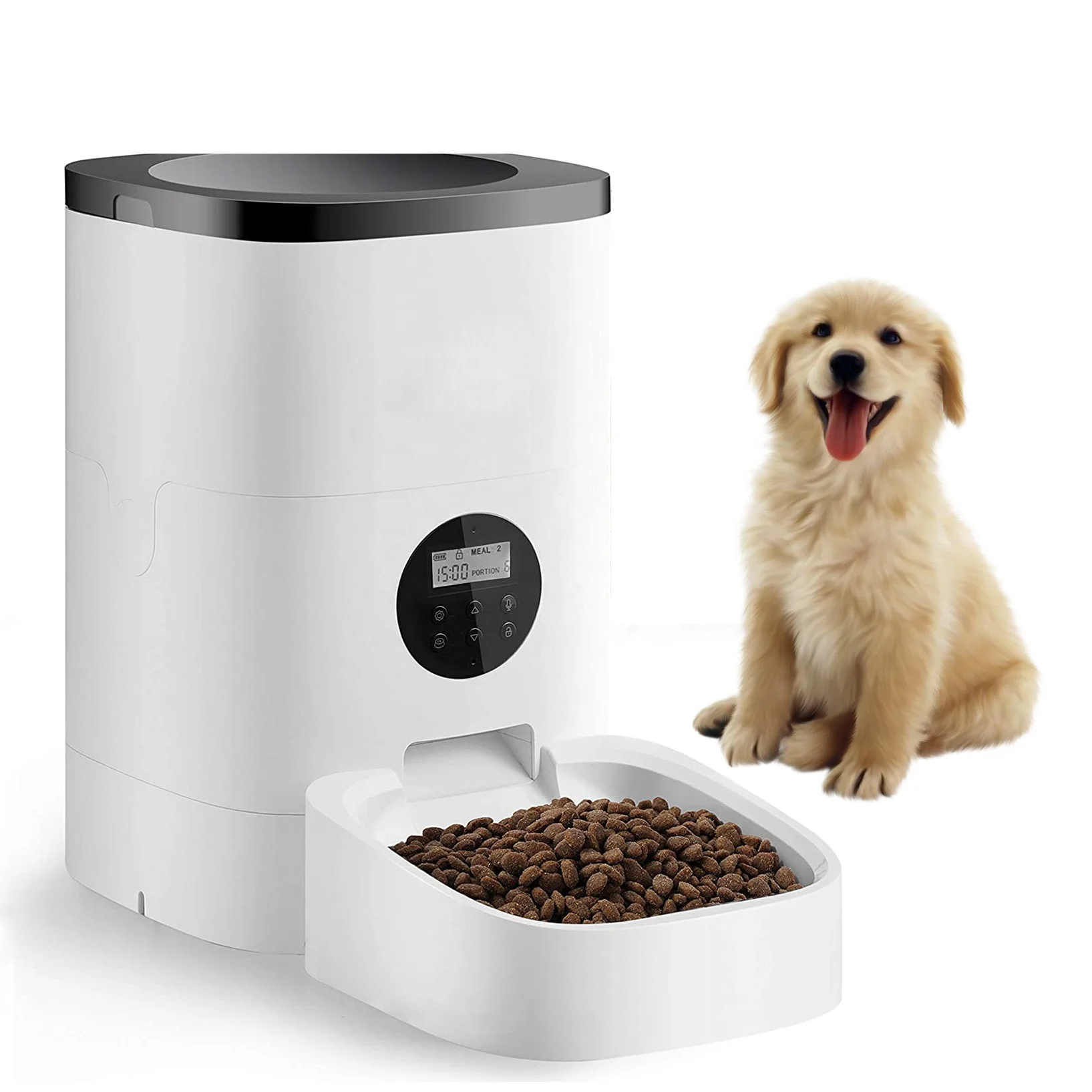 

Smart Durable Finger Pressure Automatic Pet Feeder Dog Cat Food Dispenser Station Bowl Timer Dish Feed, Black/white