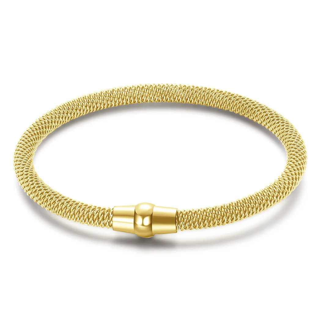 

HONGTONG Factory Wholesale Amazon Hot Style Fashion Gold-Plated Stainless Steel Spring Cable Elastic Magnet Buckle Bracelet, Picture shows